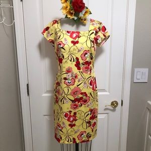 NWOT - Yellow & Red Multi Floral Cap-Sleeve Sheath Dress